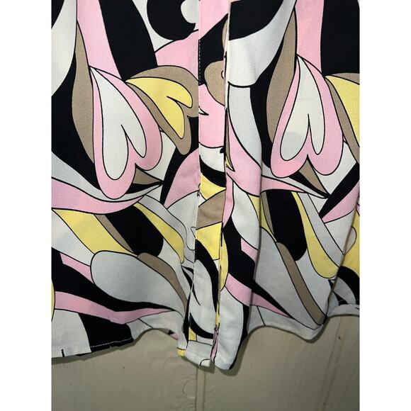 Belle Kim Gravel Top Blouse Medium Heart Print Retro Mod Button Shirt V-Neck New - Picture 6 of 10